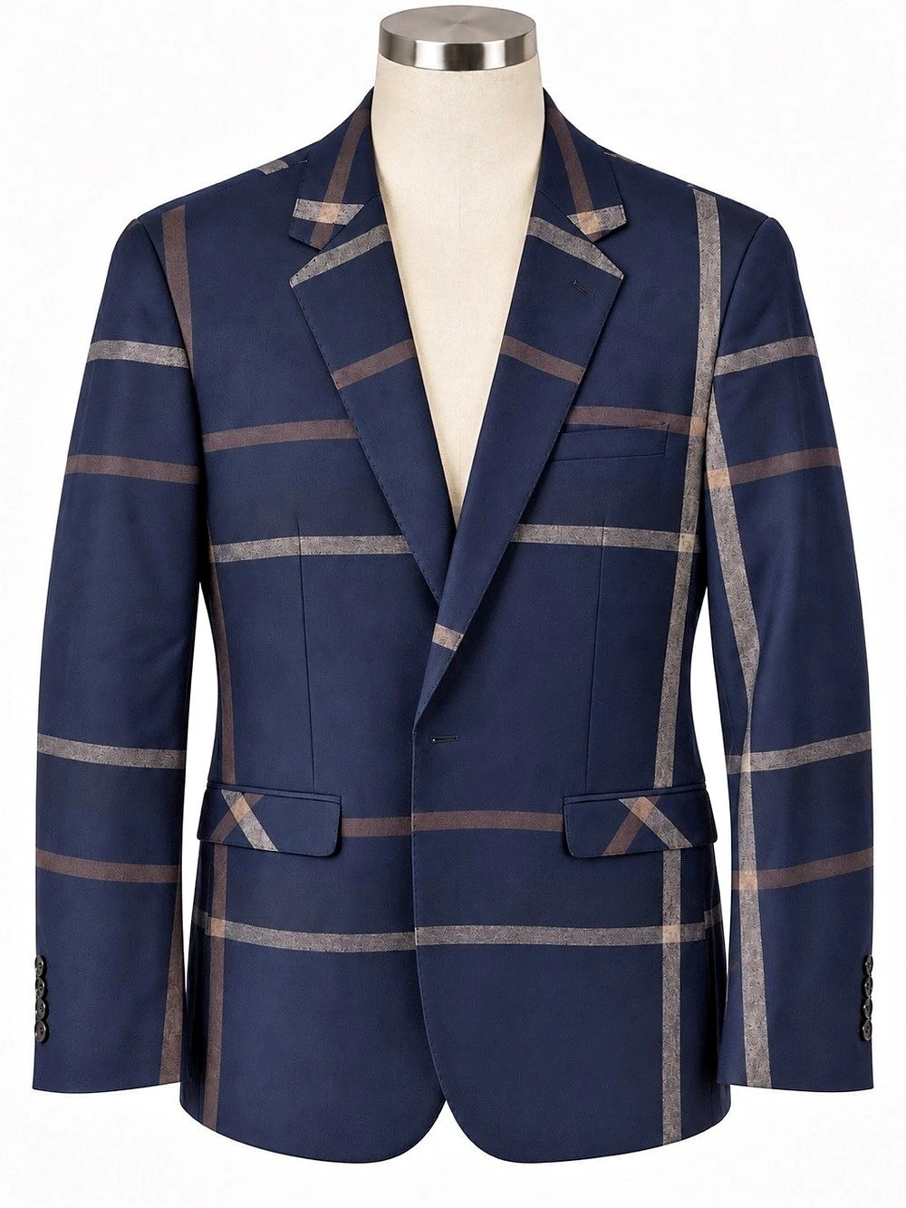 KUDORO Plaid Sport Coat in Blue & Brown Size Large